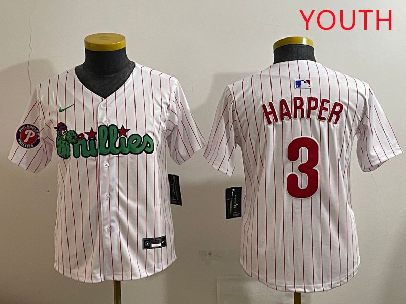 Youth Philadelphia Phillies #3 Harper White three generations Joint Name Nike 2025 MLB Jersey style 7